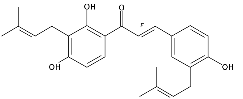 2-Propen-1-one, 1-[2,4-dihydroxy-3-(3-methyl-2-buten-1-yl)phenyl]-3-[4-hydroxy-3-(3-methyl-2-buten-1-yl)phenyl]-, (2E)-
